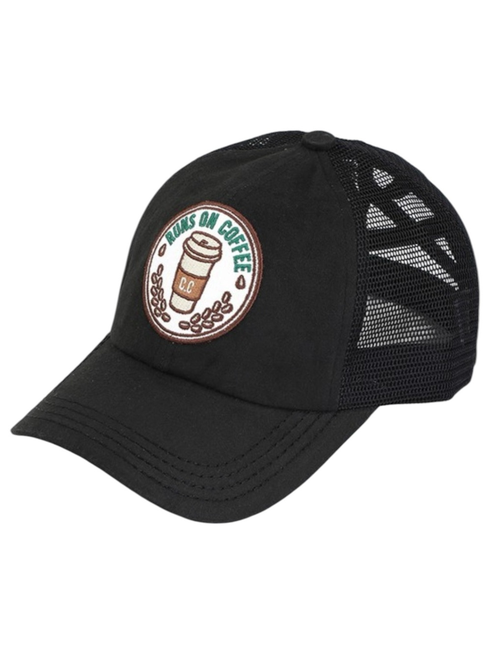 7144. C.C Black Hat with 'Runs on Coffee'